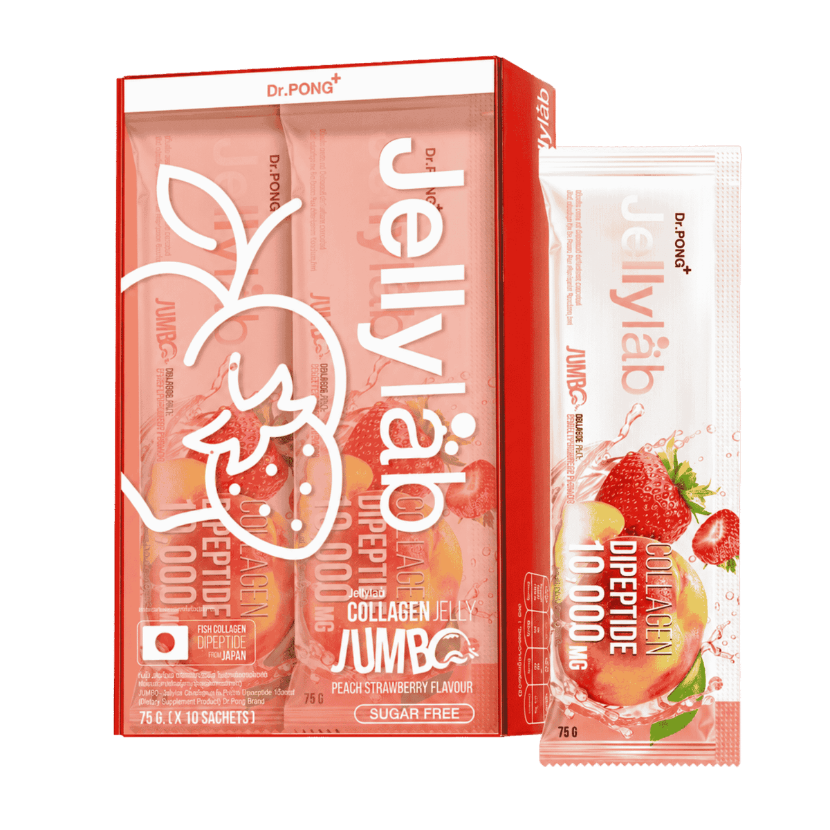 Dr.PONG Jumbo Jellylab Collagen Peach Strawberry, 75g x10