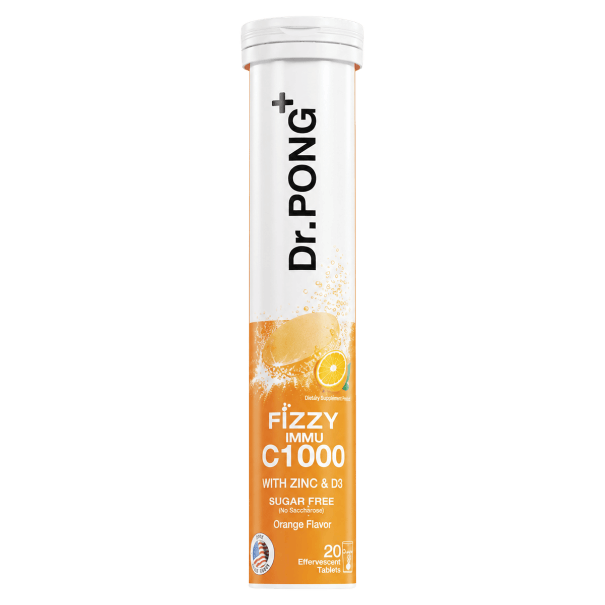 Dr.PONG Fizzy Immu C1000 (Vitamin C 1000 mg + Zinc + Vitamin D), Orange, 20 Tablets