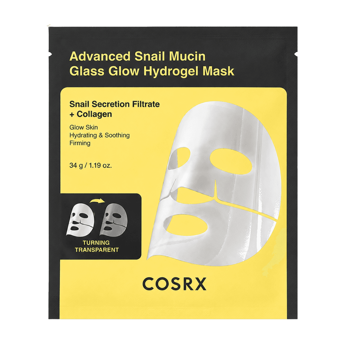 Cosrx Advanced Snail Mucin Glass Glow Hydrogel Mask 34 G 1.19 OZ.