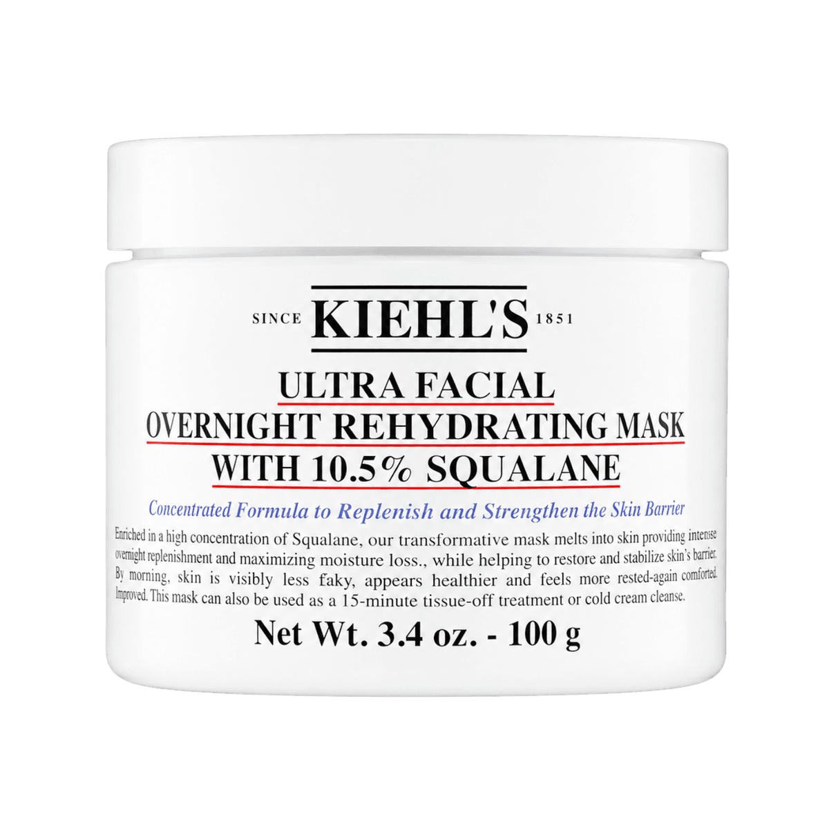 Kiehl's Ultra Facial Overnight Rehydrating Mask with 10.5% Squalane 100 ml