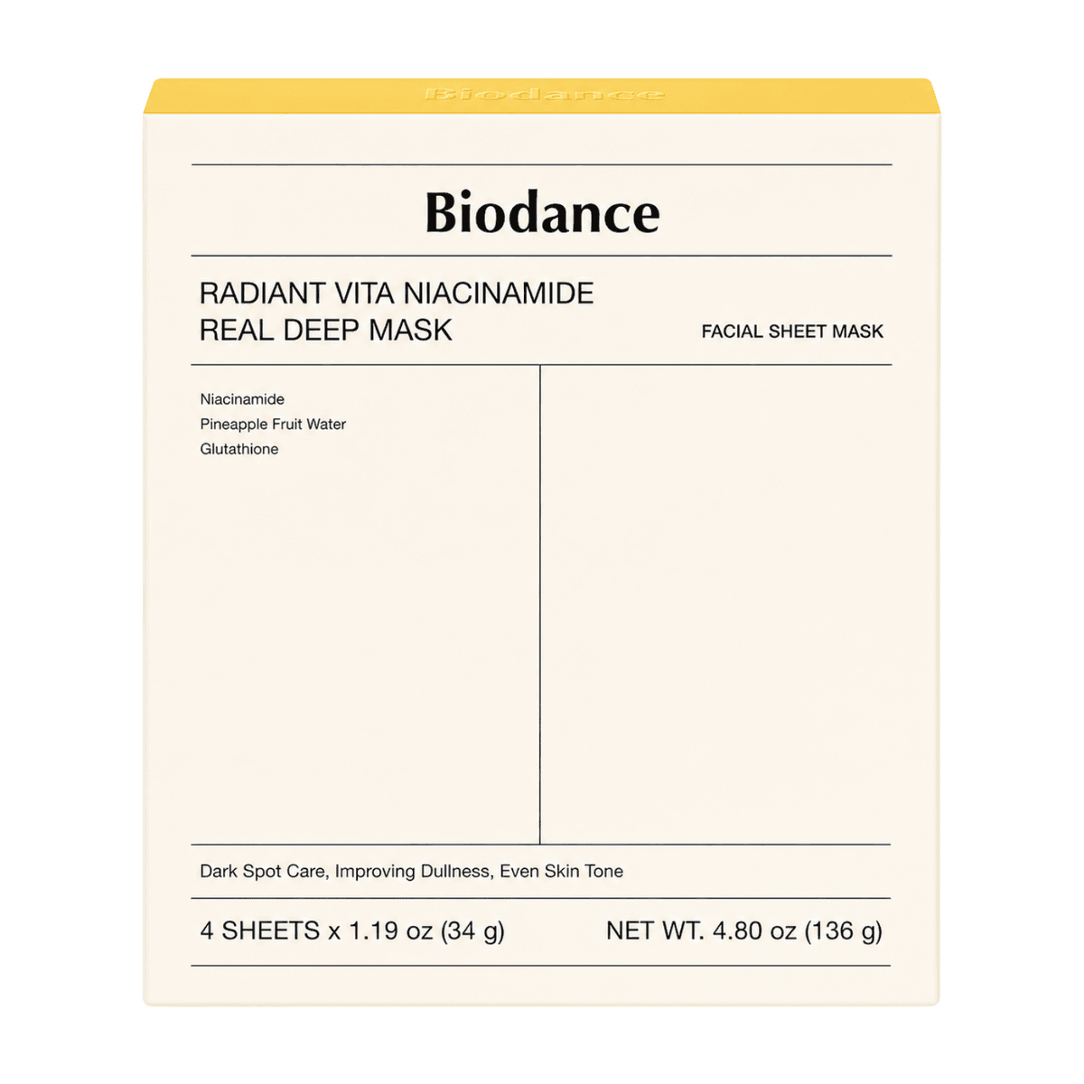 Biodance Radiant Vita Niacinamide Real Deep Mask 34 g x 4