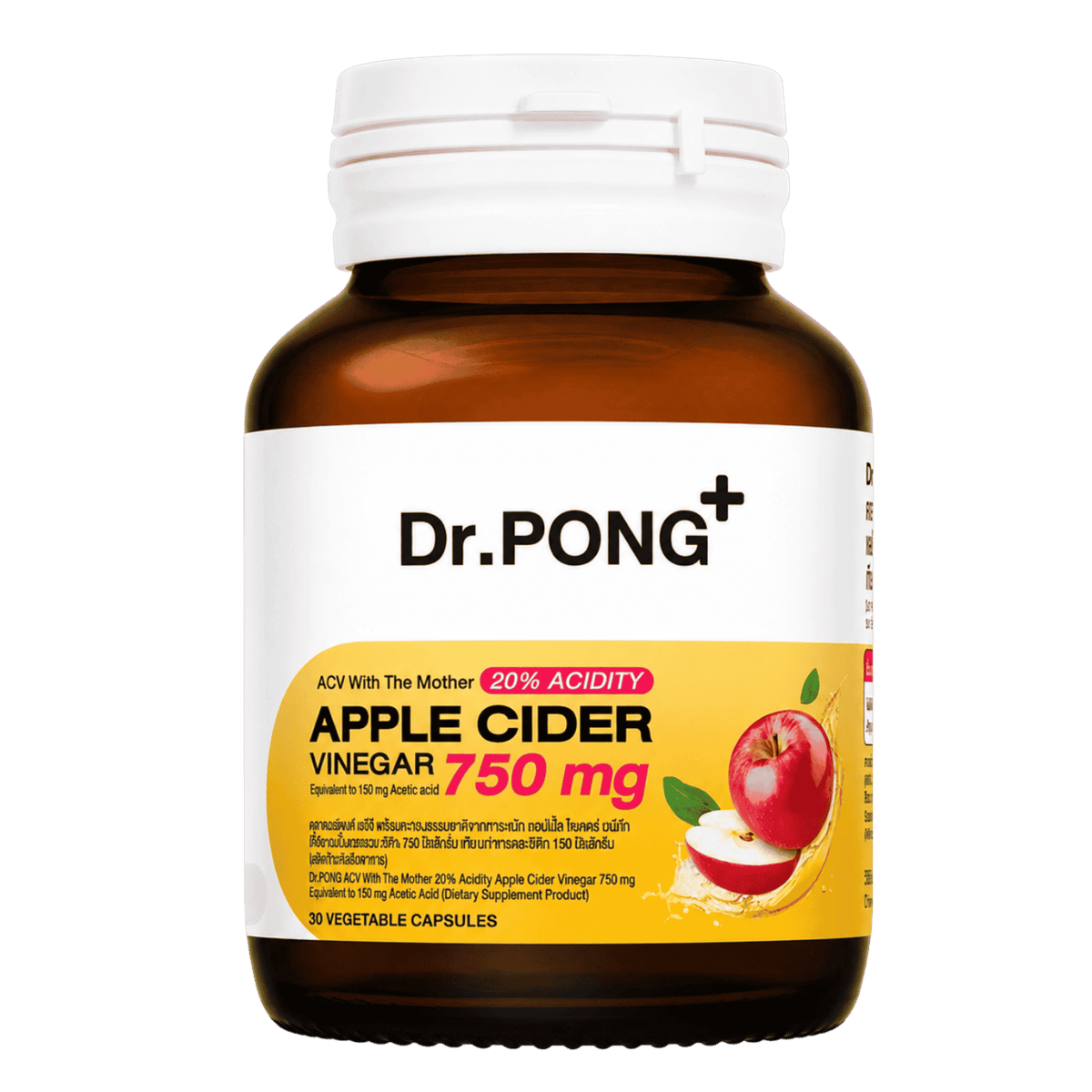 Dr.PONG 20% ACV Apple Cider Vinegar 750 mg, 30 caps